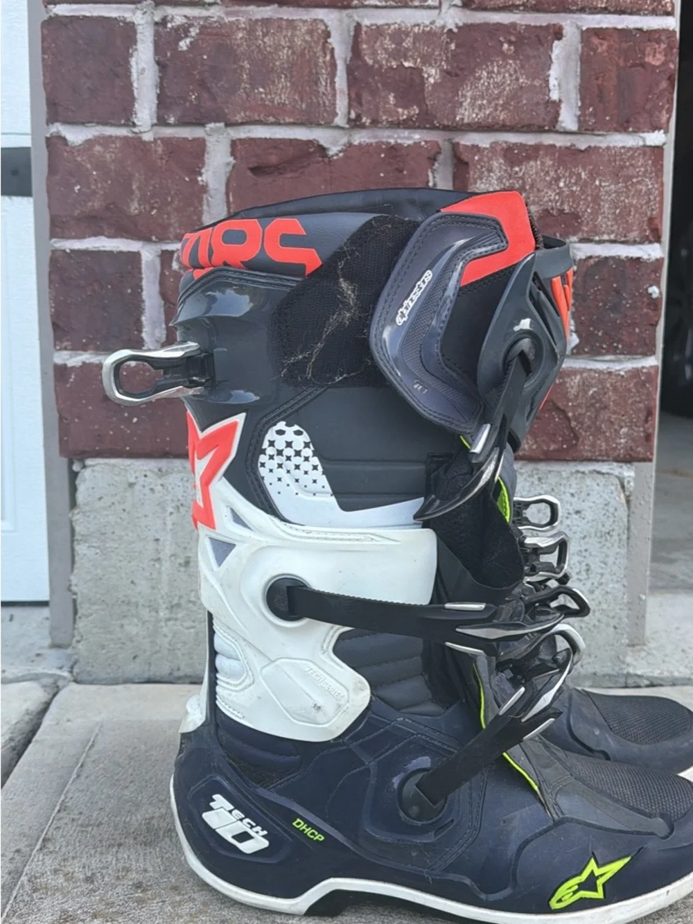 Alpinestars Tech 10 Boots in Black, White & Red with Neon Accent
